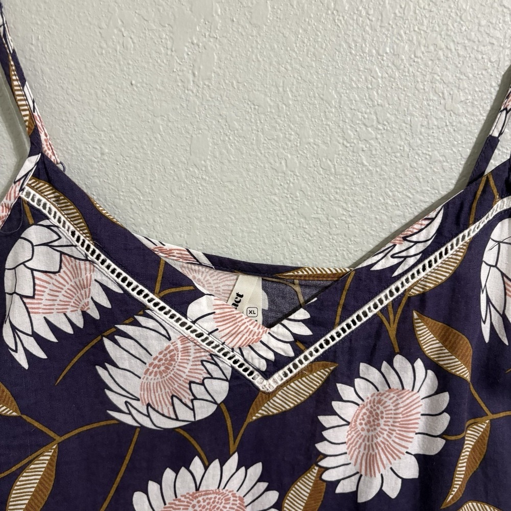 Pact Organic Cotton Cami XL Dark Purple Floral Tank V Neck Lightweight Boho - Picture 3 of 10